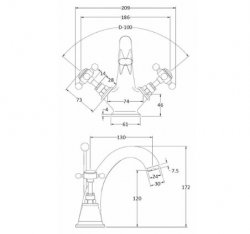 Bayswater Black & Chrome Crosshead Mono Basin Mixer with Hex Collar
