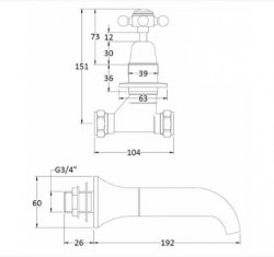 Bayswater Black & Chrome Crosshead 3TH Wall Bath Filler with Dome Collar