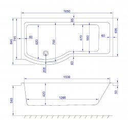 Carron Brio 1650 x 700/850mm Right Hand Acrylic Shower Bath