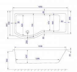 Carron Brio 1650 x 700/850mm Right Hand Carronite Shower Bath