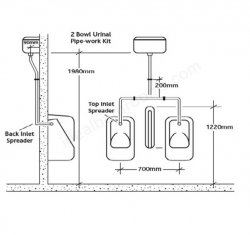 RAK Compact 9.0l Exposed Urinal Cistern Complete With Pipe Sets, Spreader And Waste For 2 Urinals