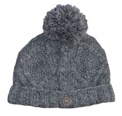 Pure Wool Celtic bobble hat - turn up - mid grey