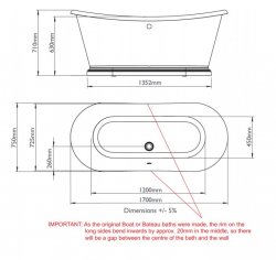 BC Designs Traditional Acrylic Boat Bath 1700mm