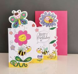 Birthday Card - Girl Kids - Bee Flowers - 3 Fold Glitter Die-cut - Whippersnappers