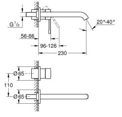 Grohe Essence L-Size Wall Mounted 2 Hole Basin Mixer - Chrome