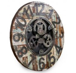 Industrial Reclaimed Wooden Clock with Cogs - 63cm - Besp-oak