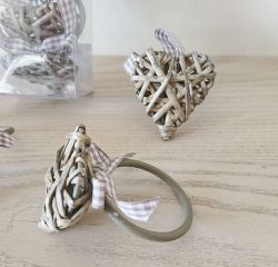 Set of 4 Grey Willow Heart Napkin Ring - Wedding Dinner Party 