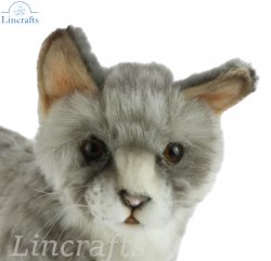 Soft Toy Grey Tabby Cat by Hansa (30cm L) 7179