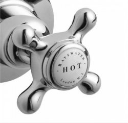 Bayswater White & Chrome Crosshead Basin Taps with Dome Collar