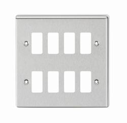 Knightsbridge 8G Grid Faceplate - Rounded Edge Brushed Chrome - (GDCL8BC)