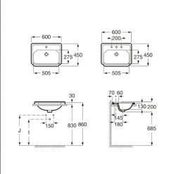 Roca Carmen 600mm 3 Tap Hole In-Countertop Basin