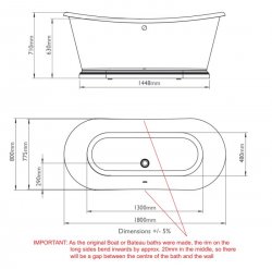 BC Designs Traditional Acrylic Boat Bath 1800mm