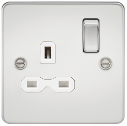 Knightsbridge Flat plate 13A 1G DP switched socket - polished chrome with white insert (FPR7000PCW)