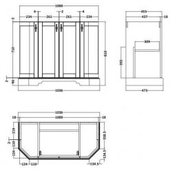 BC Designs Victrion 1000mm Dark Lead 4 Door Angled Basin Unit