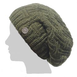 Pure Wool - Basket weave slouch hat - Dark Green