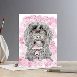 Greetings Card - Joyful Dora Cockapoo Dog - Deckled Edge