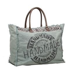 Handmade Print Green Weekend Overnight Canvas Bag - S-1197 - Myra