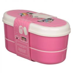 Volkswagen VW T1 Campervan Summer Love Stacked Bento Lunch Box Fork & Spoon - Pink