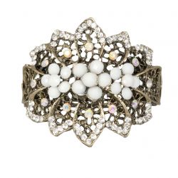 Flower White & Faux Diamante Stylish Bracelet - Free Gift Bag