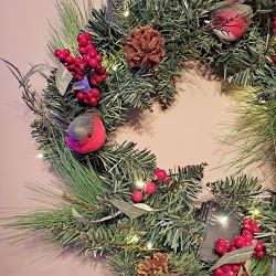 Christmas LED Robin Mixed Pine & Berry Wreath - Artificial - Sage Decor