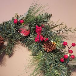 Christmas LED Robin Mixed Pine & Berry Wreath - Artificial - Sage Decor