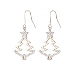 Christmas Tree Earrings Silver Crystal - Boxed - Snazzy Santa