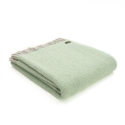 Tweedmill Herringbone Throw 100% Pure New Wool - Laurel Green & Silver Grey