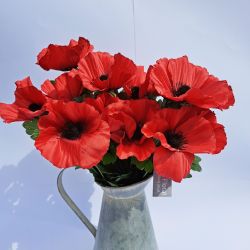 Red Poppy Artificial Flower Bouquet - 18 Flowers - 43cm - Sincere