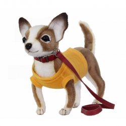 Soft Toy Chihuahua Dog with Yellow Shirt & Red Lead (24cm) 7548