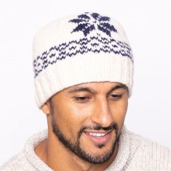 Pure wool - retro style - single snowflake - white with dark blue
