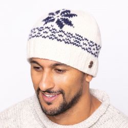 Pure wool - retro style - single snowflake - white with dark blue
