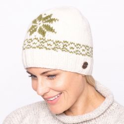Pure wool - retro style - single snowflake - white with mid green