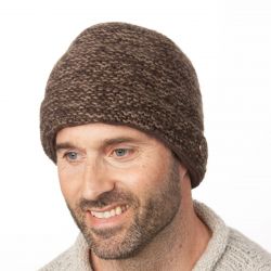 Chunky pure wool - Two tone turn up beanie - browns