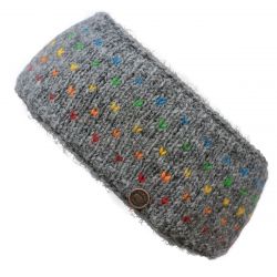 NAYA - pure wool fleece lined - rainbow tick headband - mid grey/rainbow
