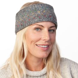 NAYA - pure wool fleece lined - rainbow tick headband - mid grey/rainbow