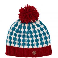Pure wool - Vibes Bobble Hat - Red/Turquoise