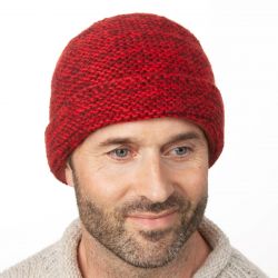 Chunky pure wool - Two tone turn up beanie - reds