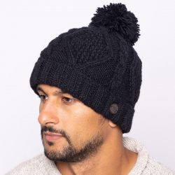 Pure Wool Celtic bobble hat - turn up - conker