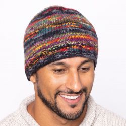Pure Wool Electric Stripe Beanie - Grey multi
