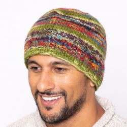 Pure Wool Electric Stripe Beanie - Green