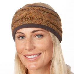 Pure Wool Fleece lined headband - cable -  heather gold