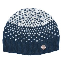 Pure Wool Graduated tick beanie - Teal/grey