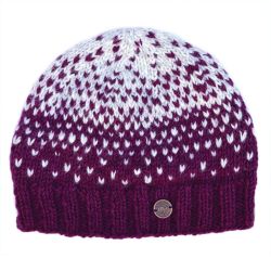 Pure Wool Graduated tick beanie - deep berry/grey