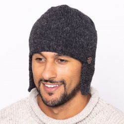 Pure Wool Half fleece lined - helmet hat - Charcoal