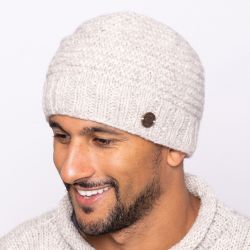 Pure Wool Half fleece lined - reverse ridge beanie - Light Grey