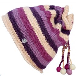 Pure Wool Hand knit - tie top beanie - berries