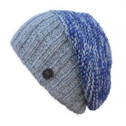 Pure Wool Hand knit - two tone moss - baggy beanie - mid grey/blue heather