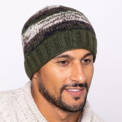 Pure Wool Natural electric beanie - Dark green
