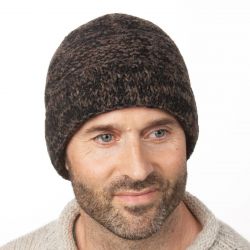 Pure Wool Two tone turn up beanie - black/java
