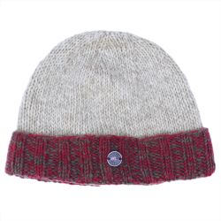 Hand knit pure wool - turn up beanie - spice/khaki-pale grey